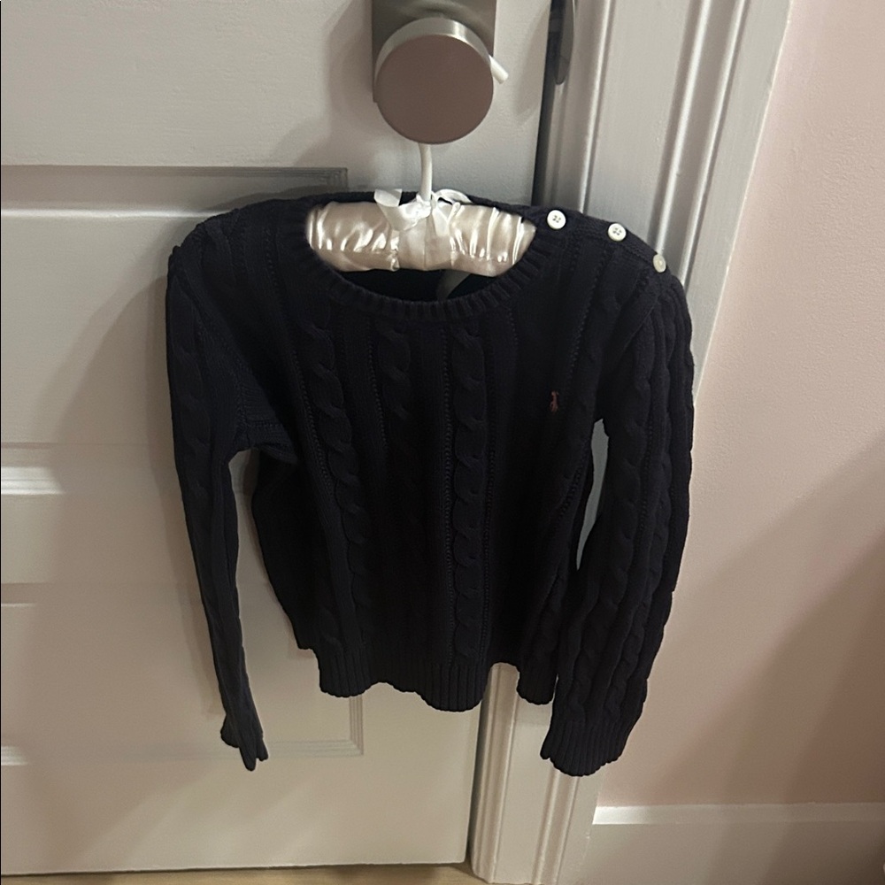 Polo by Ralph Lauren Girls Navy Cable Knit Sweater